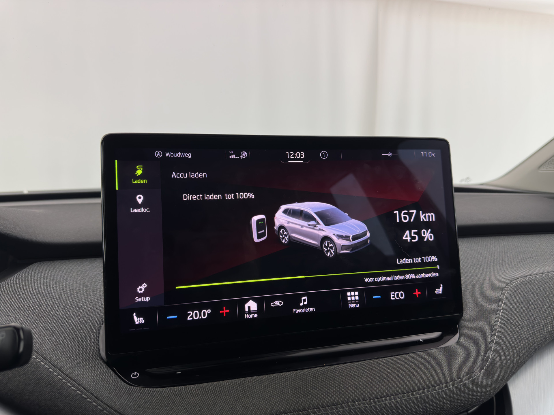 ŠKODA Enyaq iV 80 [ 3-Fase ] {SOH-88% } (INCL-BTW) *LEATHER-FABRIC | FULL-LED | DIGI-COCKPIT | CAMERA | KEYLESS | NAVI-FULLMAP | AMBIENT-LIGHT | ECC | HEATED-COMFORTSEATS | DAB+ | PDC | CRUISE | CARPLAY | TOWBAR | 19"ALU*