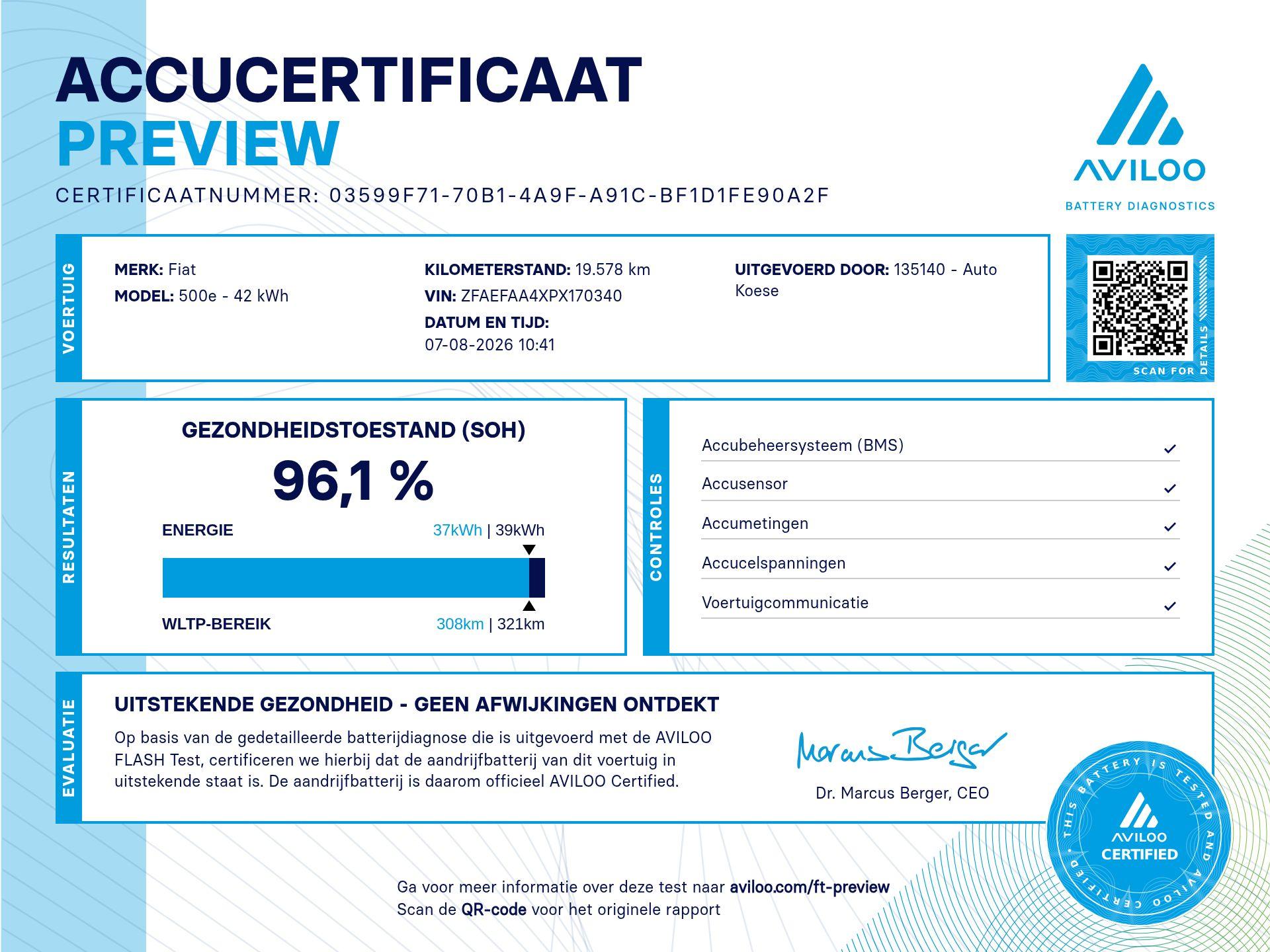 Fiat 500 Icon 42 kWh | 96,1% SOH | Convenience Pack | Camera | Dodehoekdetectie | Stoelverwarming